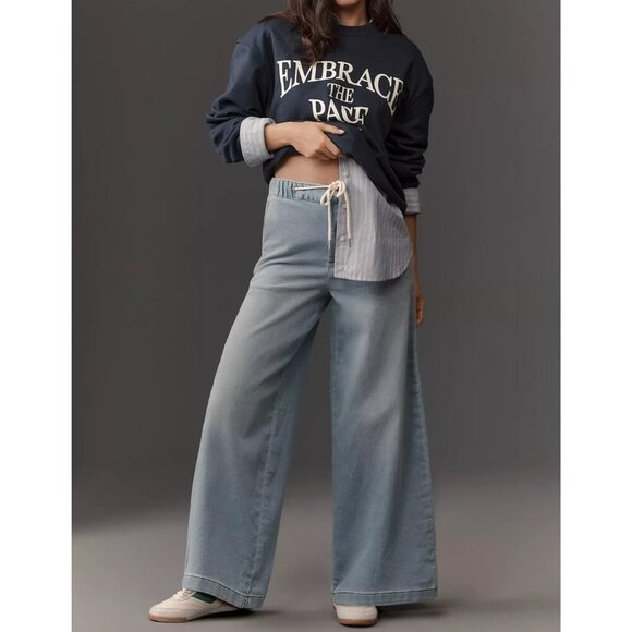 Pilcro Denim - Pilcro Denim-Knit Pull-On High-Rise Wide-Leg JeansDENIM LIGHT  LARGE NWT